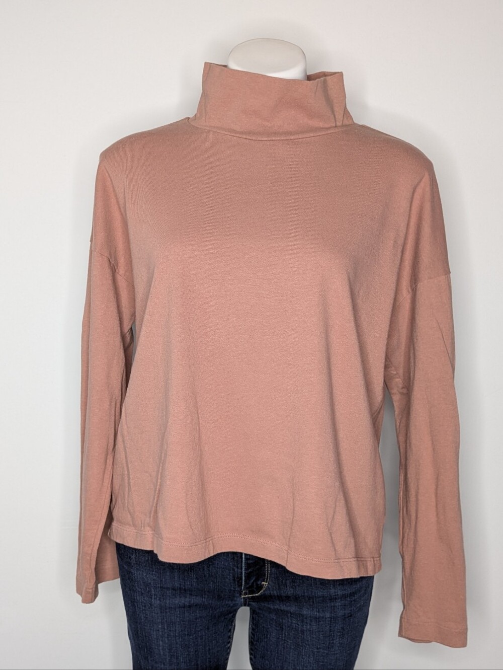 Madewell Blush Pink Button Long Sleeve Cotton Turtleneck Top M